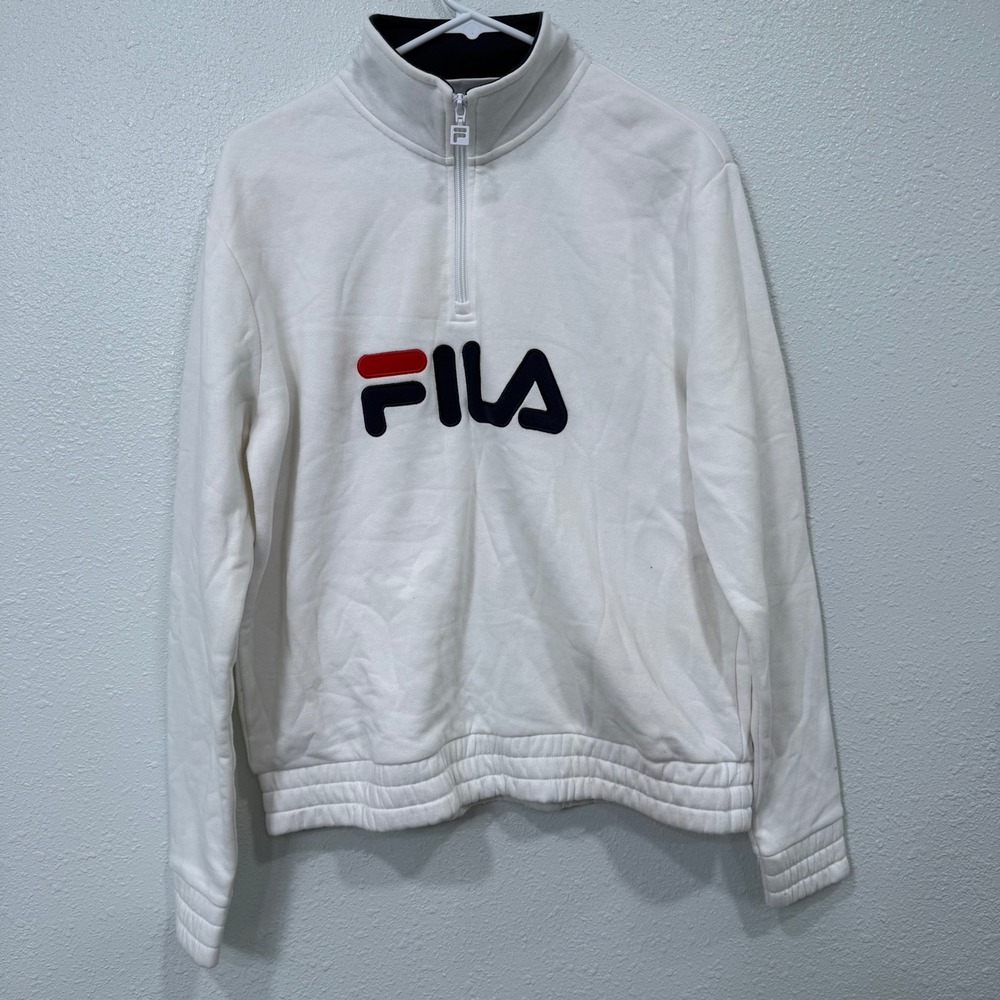 FILA White Quarter Zip Sweatshirt Pullover‎ Logo Size L